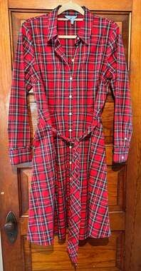 Draper James Carlie Plaid Shirt Dress in Red/Navy Tartan Size 12